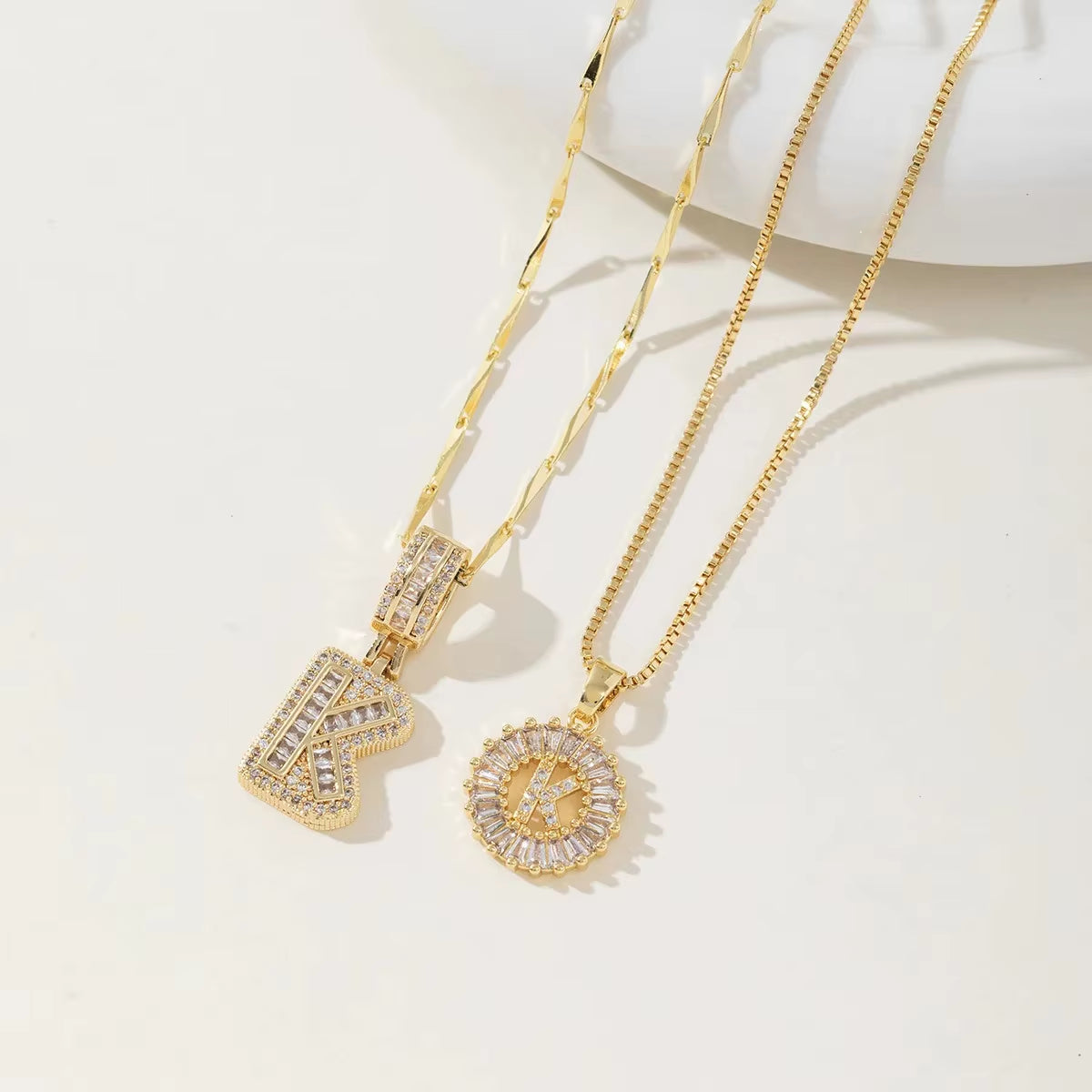 Copper 26 Alphabet Circular Dangles Zirconiaice Sugar Flower Pendant Necklaces Layering Combinationset Jewelry Accessories