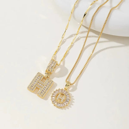 Copper 26 Alphabet Circular Dangles Zirconiaice Sugar Flower Pendant Necklaces Layering Combinationset Jewelry Accessories