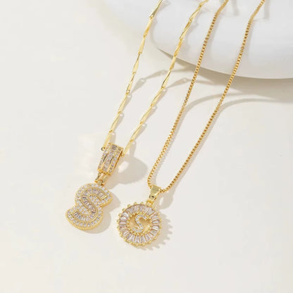 Copper 26 Alphabet Circular Dangles Zirconiaice Sugar Flower Pendant Necklaces Layering Combinationset Jewelry Accessories