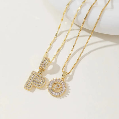 Copper 26 Alphabet Circular Dangles Zirconiaice Sugar Flower Pendant Necklaces Layering Combinationset Jewelry Accessories