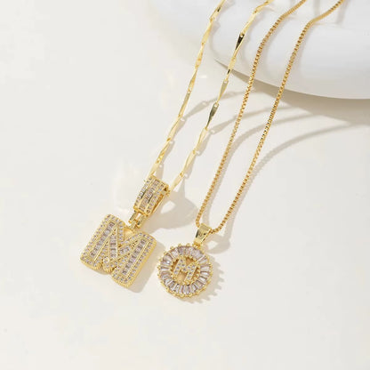 Copper 26 Alphabet Circular Dangles Zirconiaice Sugar Flower Pendant Necklaces Layering Combinationset Jewelry Accessories