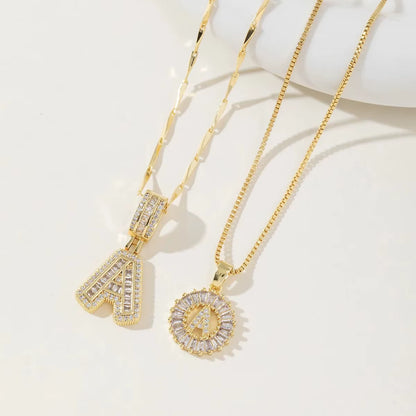 Copper 26 Alphabet Circular Dangles Zirconiaice Sugar Flower Pendant Necklaces Layering Combinationset Jewelry Accessories