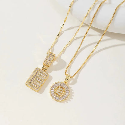 Copper 26 Alphabet Circular Dangles Zirconiaice Sugar Flower Pendant Necklaces Layering Combinationset Jewelry Accessories