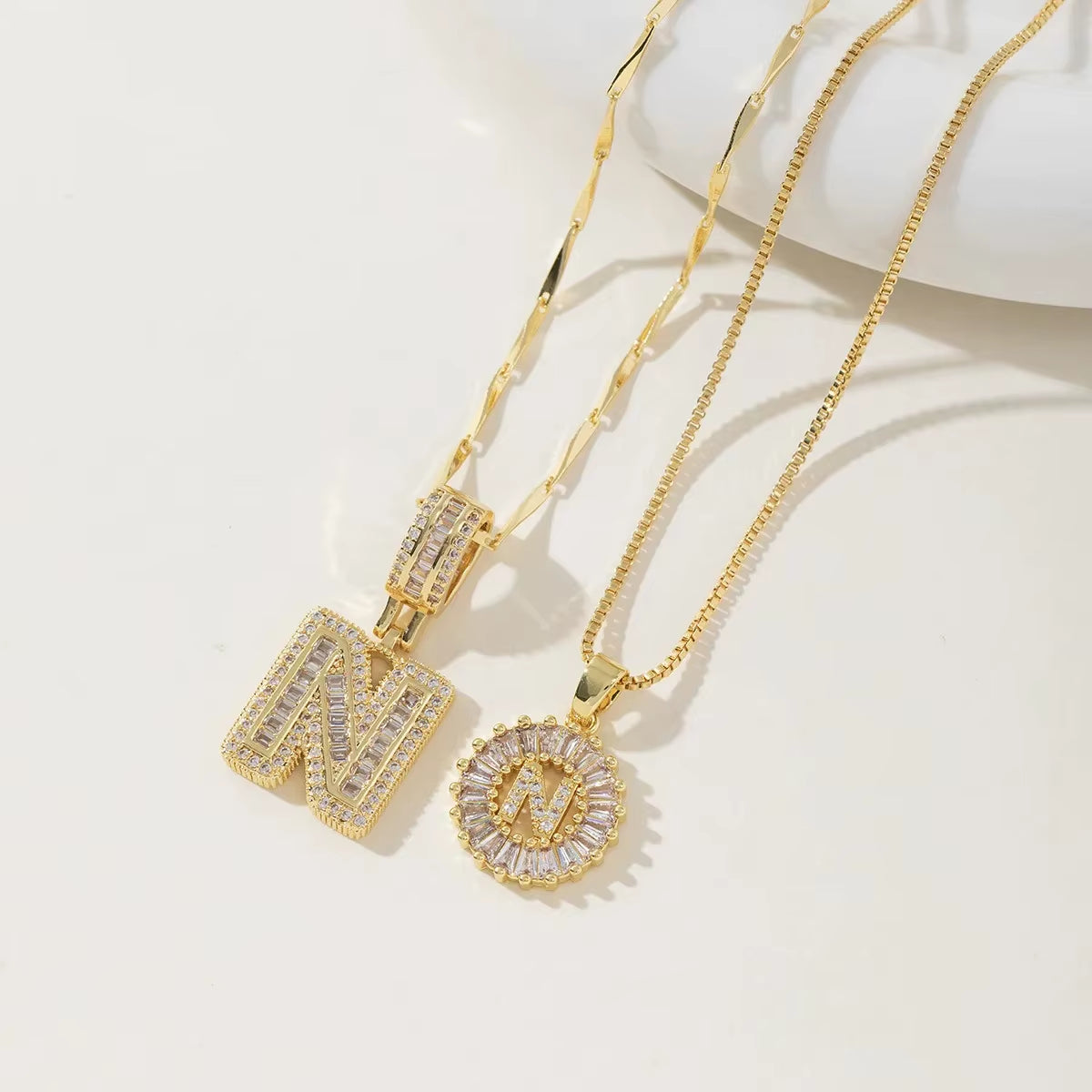 Copper 26 Alphabet Circular Dangles Zirconiaice Sugar Flower Pendant Necklaces Layering Combinationset Jewelry Accessories