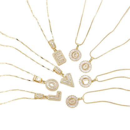 Copper 26 Alphabet Circular Dangles Zirconiaice Sugar Flower Pendant Necklaces Layering Combinationset Jewelry Accessories