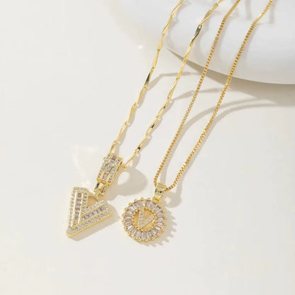 Copper 26 Alphabet Circular Dangles Zirconiaice Sugar Flower Pendant Necklaces Layering Combinationset Jewelry Accessories
