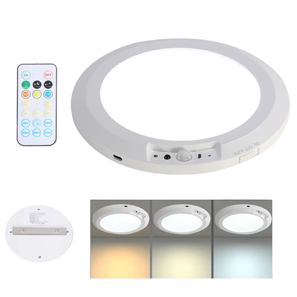 Round Motion Sensor Lights Wireless Induction 3 Color Ceiling Light with Remote Control Motion Activated LED Closet Lamp Hallway