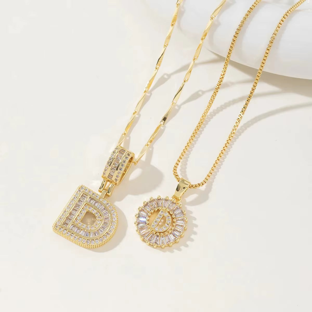 Copper 26 Alphabet Circular Dangles Zirconiaice Sugar Flower Pendant Necklaces Layering Combinationset Jewelry Accessories