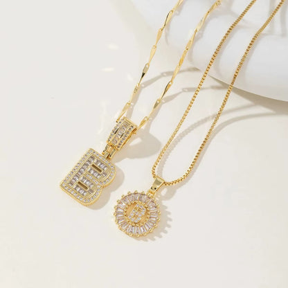 Copper 26 Alphabet Circular Dangles Zirconiaice Sugar Flower Pendant Necklaces Layering Combinationset Jewelry Accessories