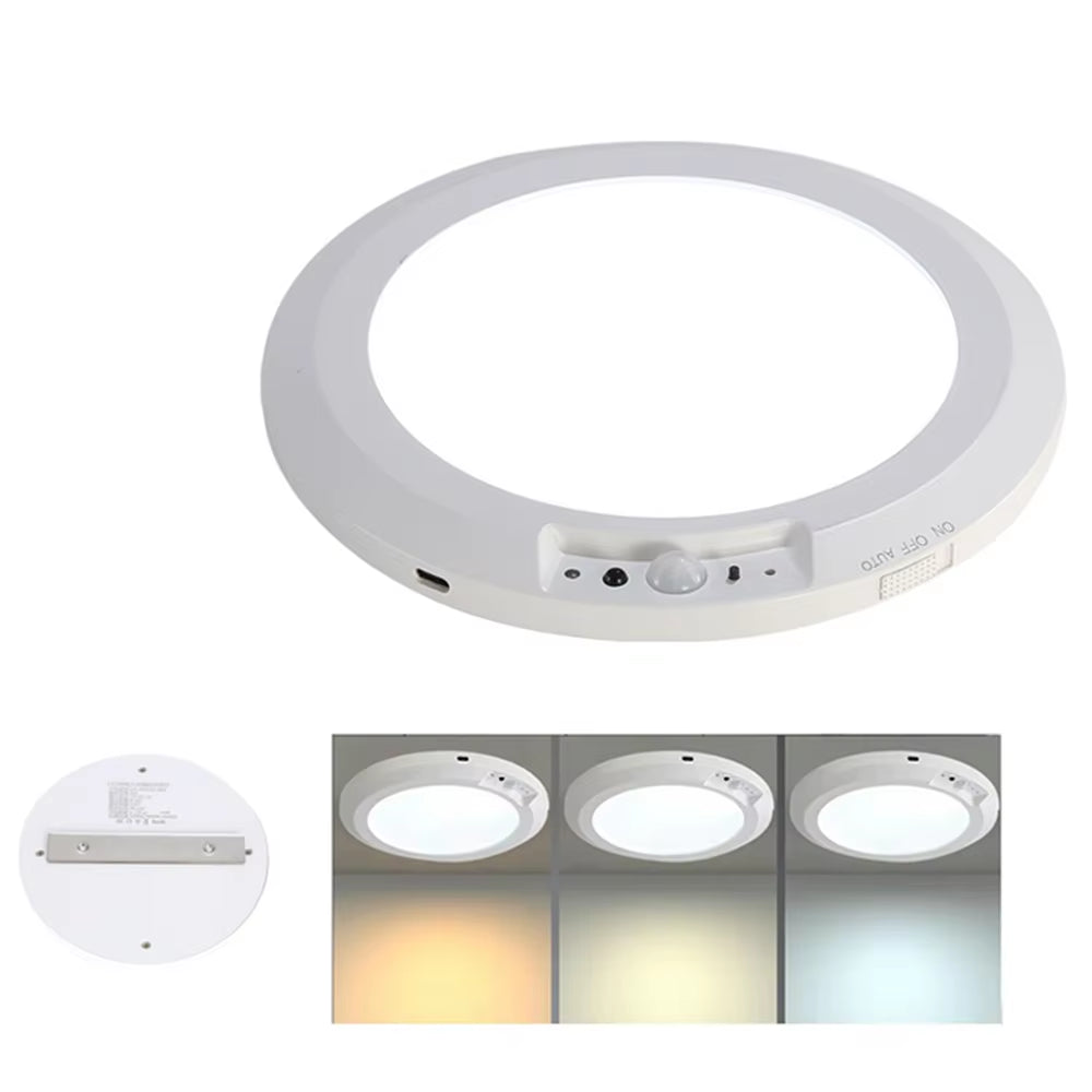 Round Motion Sensor Lights Wireless Induction 3 Color Ceiling Light with Remote Control Motion Activated LED Closet Lamp Hallway